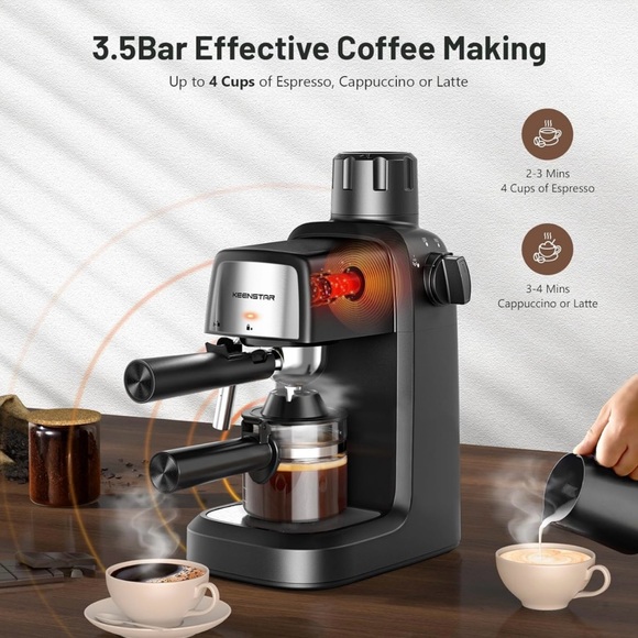 Coffee Machine, 3.5 Bar Espresso Cappuccino Machine, 800W with Milk Frother - Picture 2 of 7